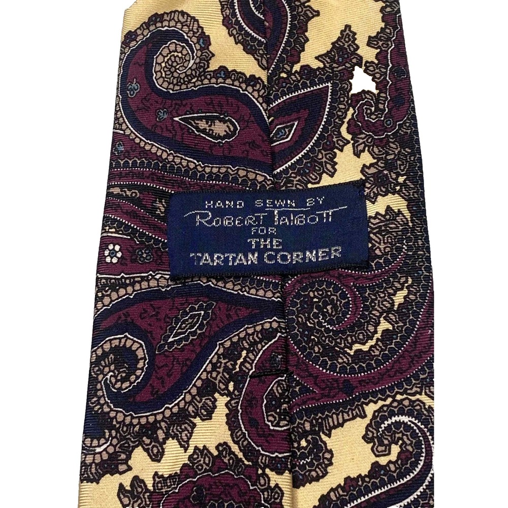 Robert Talbott Tartan Corner Dark floral Paisley beige Necktie Silk 3.5" X 61" - Picture 3 of 6